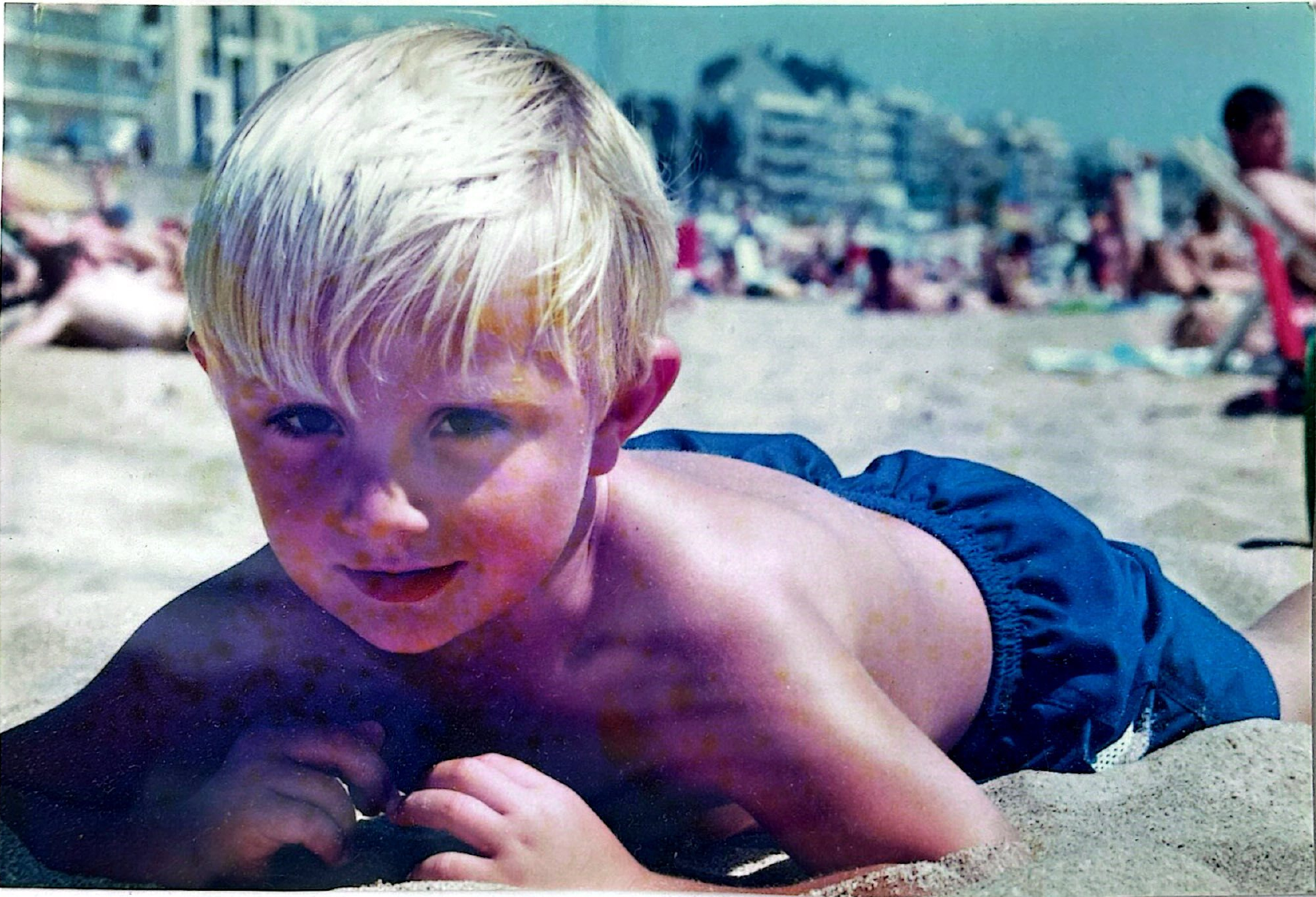 Martin Perrais as a child on the beach in La Baule, France