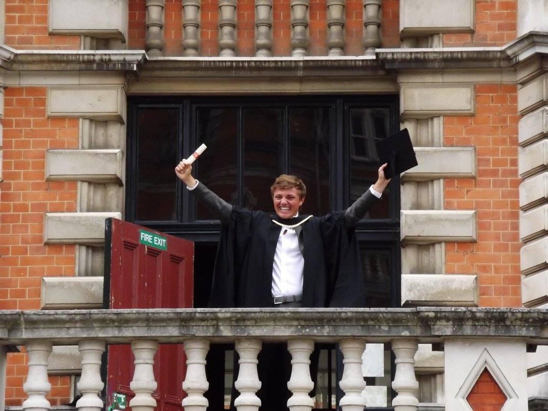 Martin Perrais celebrating his graduation at Royal Holloway, University of London